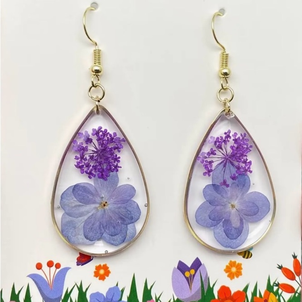 Purple Floral Teardrop Earrings